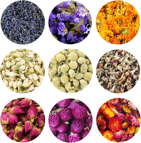 TooGet Fragrant Dried Flowers and Herbs Accessories Decorations 9 Bags Set Dry Flowers for Soap Bath Bombs Making and Dried Flower Crafts...