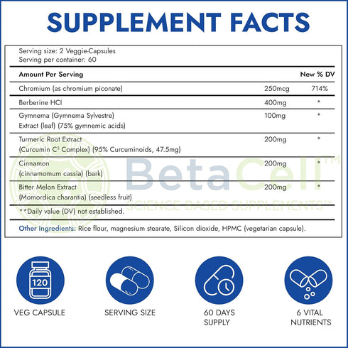 Glucofix - Berberine Supplement - Herbal Supplement with Cinnamon, Gymnema, Berberine, Bitter Melon, and Turmeric - 120 Capsules...