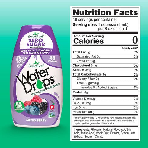 SweetLeaf Water Drops, Mixed Berry – Sugar-Free Water Enhancer Drops, Stevia & Monk Fruit Sweetener Water Flavoring, 1.62 Oz (Pack of 3)...