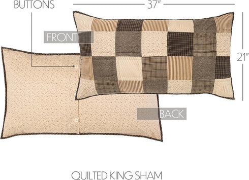 VHC Brands Kettle Grove King Sham 21x37 Primitive Country Patchwork Design, Country Black and Creme...