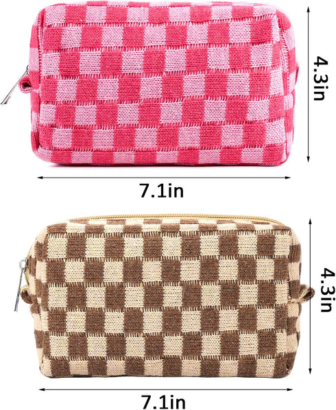 4Pcs Checkered Makeup Bag for Women Knitted Small Cosmetic Bag Travel Makeup Pouch for Purse Zipper Toiletry Organizer Cute Aesthetic Girls Makeup...