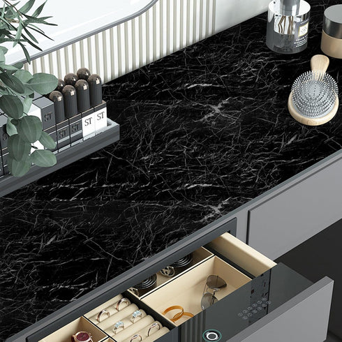 COSNIGHT Black Marble Contact Paper Peel and Stick for Countertops, Waterproof Marble Wallpaper Self Adhesive, Removable Vinyl Film for Kitchen Co...