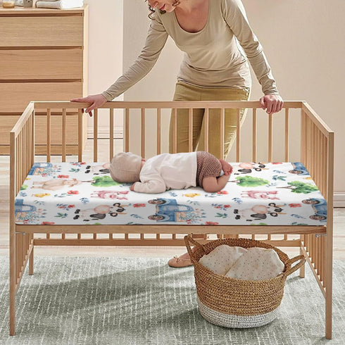 Farm Animal Baby Crib Sheets for Standard Crib Toddler Mattress Sheets Sheep Cow Pig Neutral Fitted Crib Sheet Toddler Bed Sheet Stretchy Portable...