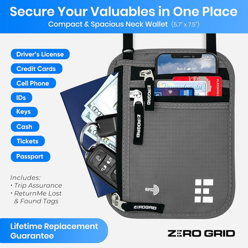 Neck Wallet for Travel & Passport Holder with RFID Blocking - Slim & Easy to Conceal Nylon Travel Pouch for men & women - Holds Phone, Cash, Cards...
