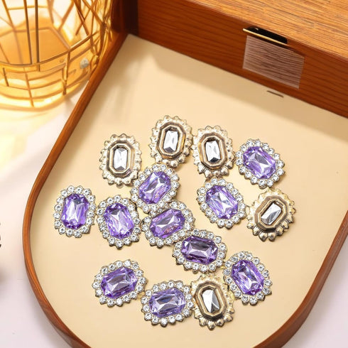 50 pcs Luxurious Rhinestone Embellishments Crystal Decoration Handcraft Button Gold Bottom DIY Project for Flower Headband Dress Accessory (Purple...