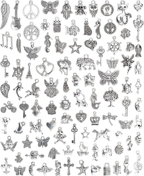 JIALEEY Wholesale Bulk Lots Jewelry Making Silver Charms Mixed Smooth Tibetan Silver Metal Charms Pendants DIY for Necklace Bracelet Jewelry Makin...