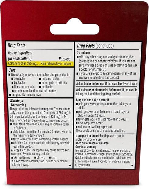 Acetaminophen 325mg 20 Softgels for Pain Relief, Liquid Filled Capsules to Rapid Release Pain, Quick Pain Reliever for Adults Extra Strength, Feve...