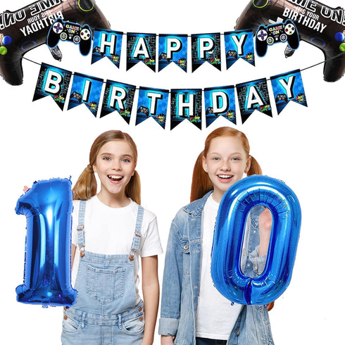 Vlipoeasn Video Game 10th Birthday Decorations for Boys Official Teenager Birthday Decorations 10th Birthday Video Game Party Supplies Blue Gamer ...