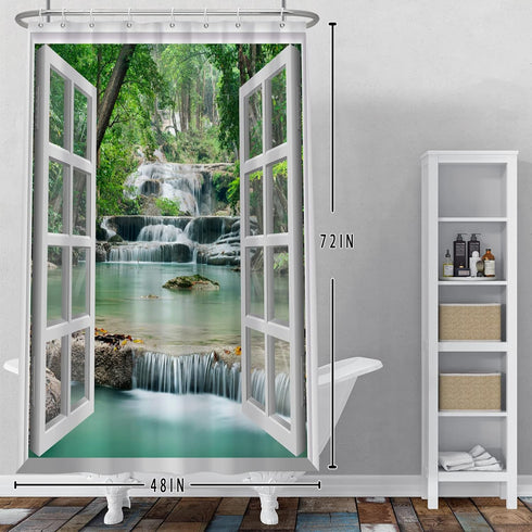 Baocicco Nature Landscape Shower Curtain Summer Forest River Jungle Waterfall Lake Window Scenery Shower Curtains Decorative for Bathroom Waterpro...