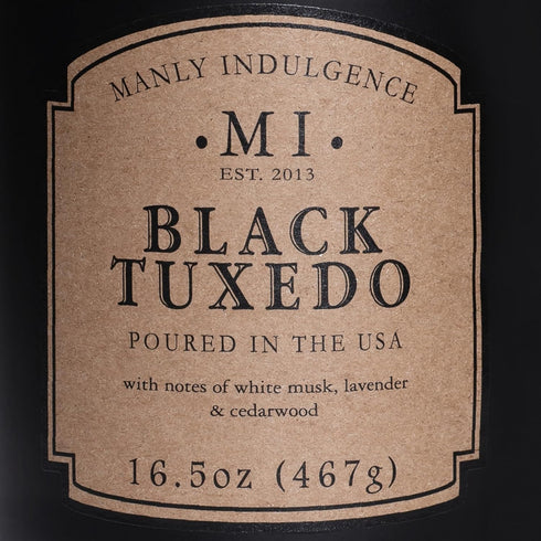 Manly Indulgence Black Tuxedo Jar Candle 16.5 oz - White Musk, Lavender, Cedarwood, Jasmine & Earthy Orris - Up to 60 Hour Burn - Soy Blend Wax, U...