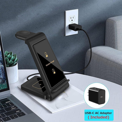 3 in 1 Wireless Charger DINTNCCM Fast Wireless Charging Stand Station Foldable for Samsung Galaxy S24 Ultra/S23+/S22/S21/S20/S10/S9, Galaxy Watch6...