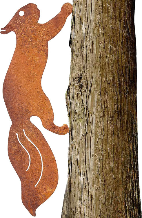 CREATCABIN Metal Rusty Running Squirrel to Screw in Wood Rust Silhouette Squirrel Decor Art Ornament Exquisite Animal Sculpture Tree Stake Decorat...
