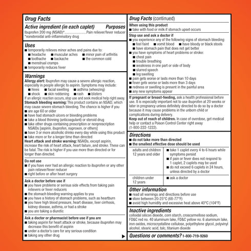 Amazon Basic Care Ibuprofen Tablets, 200 mg, Pain Reliever and Fever Reducer, For Arthritis, Toothache, Backache and More, 100 Count...