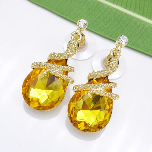 Navachi 18k Gold Plated Crystal Multicolor Pear Shape Zircon Snake Drop Dangle Earrings And Neckalce Pendant Jewelry set...