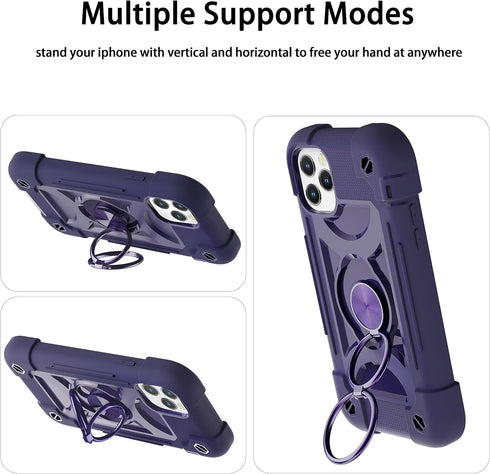 for iPhone 12/iPhone 12 Pro Case 6.1 Inch with Ring Stand, with 2 Pack Glass Screen Protector + 2 Pack Camera Lens Protector,Heavy-Duty Shockproof...