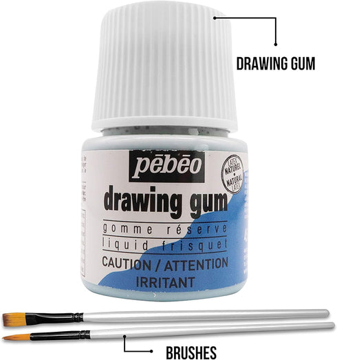 Pebeo Drawing Gum Made in France - Masking Fluid for Watercolor Painting and Various Art Projects - Bundled with Moshify Applicator Brush Set...