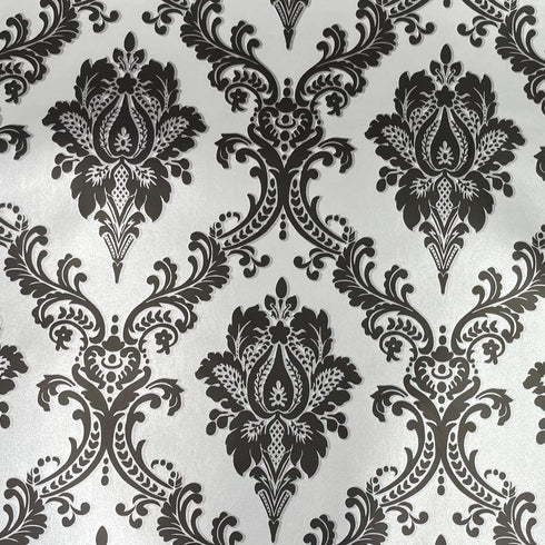Yifely Retro Black Damask Furniture Paper Self-Adhesive Shelf Liner Light Grey Table Dresser Decor Sticker 17.7 Inch by 9.8 Feet...