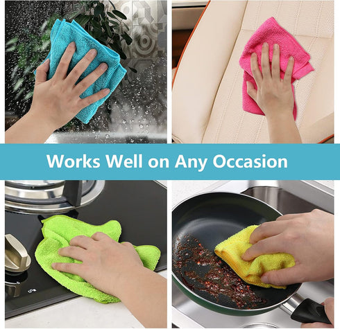 HOMEXCEL Microfiber Cleaning Cloth,12 Pack Cleaning Rags, Cleaning Towels with 4 Color Assorted, 11.5"X11.5"(Green/Blue/Yellow/Pink)...