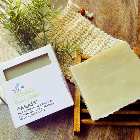 Bluebyrd Soap Co. Cedar Balsam + Mint Solid Shampoo & Body Wash Soap Bar | 100% All Natural Multi-Purpose Bars -Refreshing Menthol Scent | Pure Es...