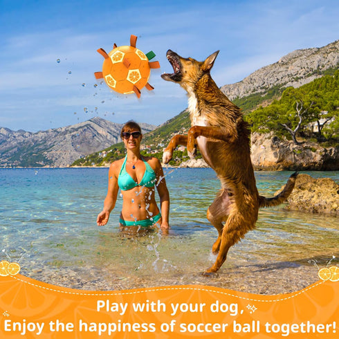 Orange Dog Toys Soccer Ball - Dog Soccer Ball with Straps, Dog Water Toy for for Tug of War, Durable Dog Balls for Large Dogs (8 Inch)...