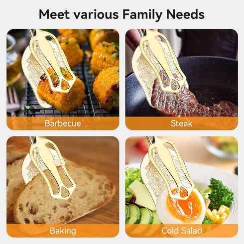 Gold Serving Tongs, Zinc Alloy Bread Clip Salad Food Tongs Lightweight Cake Astry Tong Serving Clip for Serving Food Bread Cake, 23cm/9.1in X 5cm/...