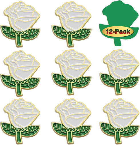 12/50/100Pcs White Rose Pins Bulk 1.2“ - Valentine's Day Flower Enamel Lapel Pin Brooch Badge Gifts For Men Women Clothes Bags Hats...