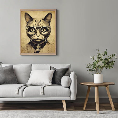 Posterizer 1 pcs-cute retro themed cat in clothes 1-Art for Animal Lovers-Retro Art-Decor for Home & Office- unframed wall art...