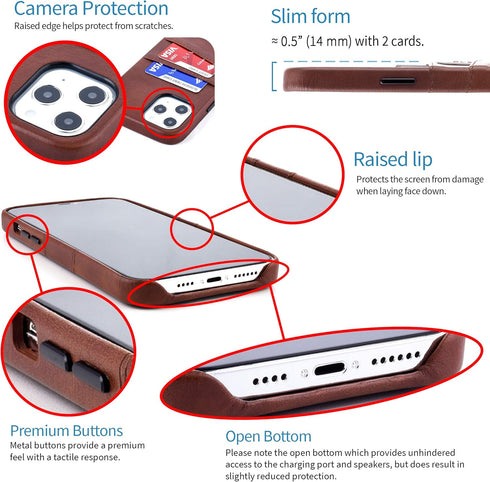 Dockem Wallet Case for iPhone 12 Pro Max: Built-in Metal Plate for Magnetic Mounting & 2 Credit Card Holders: 6.7" Exec M2, Smooth Synthetic Leath...