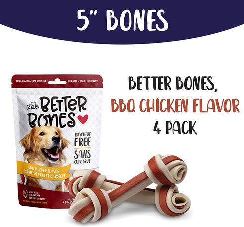 ZEUS Better Bones Dog Treats, Rawhide Free Healthy Dog Treats, BBQ Chicken, Regular, 4 Count...