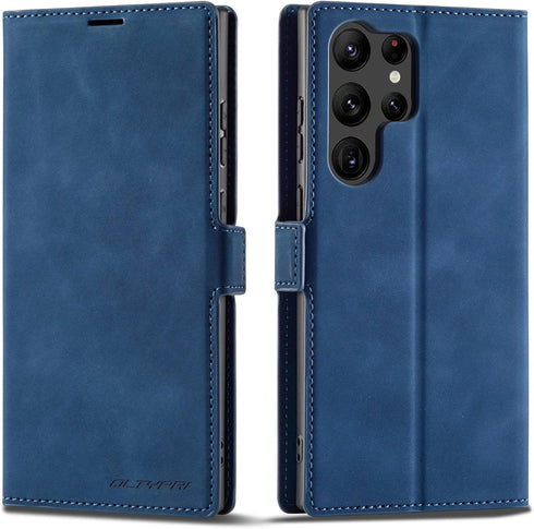 QLTYPRI for Samsung Galaxy S22 Ultra Case, Premium PU Leather Cover TPU Bumper with Card Holder Kickstand Hidden Magnetic Adsorption Shockproof Fl...