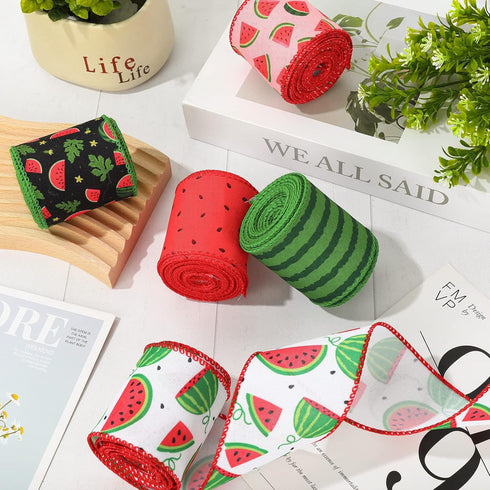 Watermelon Wired Edge Ribbon 30 Yards Summer Fruit Craft Fabric Ribbon Watermelon Theme Decorative Wrapping Ribbon for Wreath Bow Making DIY Craft...