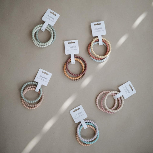 mushie Pearl Teether Bracelet | 3-Pack (Clary Sage/Tuscany/Desert Sand)...