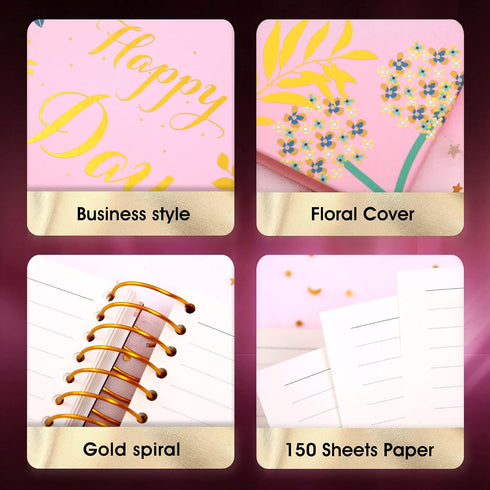 Floral Spiral Notebook Journal College Ruled Hardcover Spiral Notebooks 150 Sheets Cute Notebook for Women 5.6" x 8.3" Thick Spiral Bound Notebook...