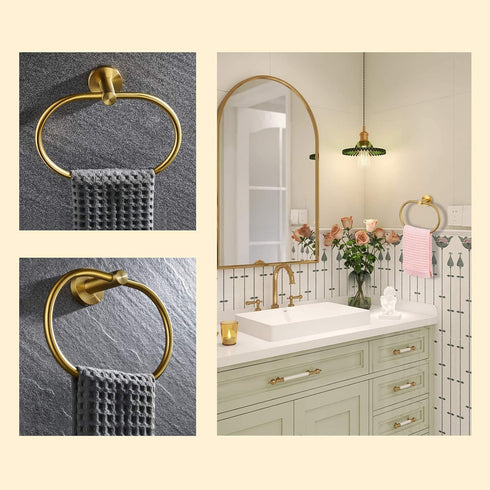 Towel Ring Brushed Gold, Suyar SUS304 Stainless Steel Towel Holder, Hand Towel Rack for Bathroom, Wall Mounted...