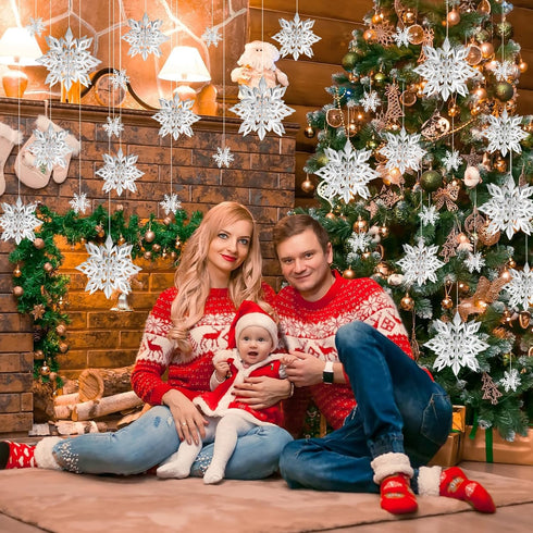12PCS Snowflake Christmas Decorations, 3D Large Silver Paper Snowflakes Garland Hanging Snow Flakes for Winter Wonderland Christmas Party Decorati...