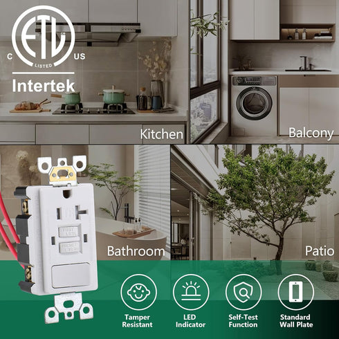 GFCI Outlet,Tamper Resistant GFCI Receptacle with Combination Switch,ETL Listed,Back &Side Wire,White (TR20Amp)...