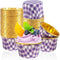 50 Pack Gingham Foil Cupcake Baking Cups, 3.5 Oz Checkered Gold Liners Muffin Mini Cake Mold Cups Wrappers Ramekins Holders (50, Purple Checkered)...