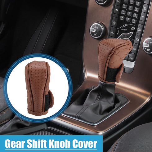 Car Shift Knob Cover with Breathable Design Universal Vehicle Interior Shift Gear Cover Trim Accessories Decorative Faux Leather Brown...