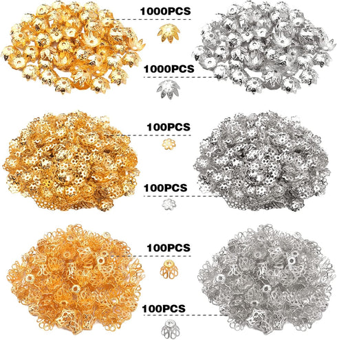 2400pcs Filigree Flower Beads Caps Metal Spacer Beads Caps Hollow Cone End Caps Jewelry Making Accessories for DIY Bracelet Earring Necklace Craft...