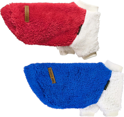 Fitwarm 2 Pack Fuzzy Fleece Dog Sweater, Thermal Dog Clothes for Small Dogs Boy Girl, Pet Cat Winter Outfit, Red, Royal Blue, Medium...