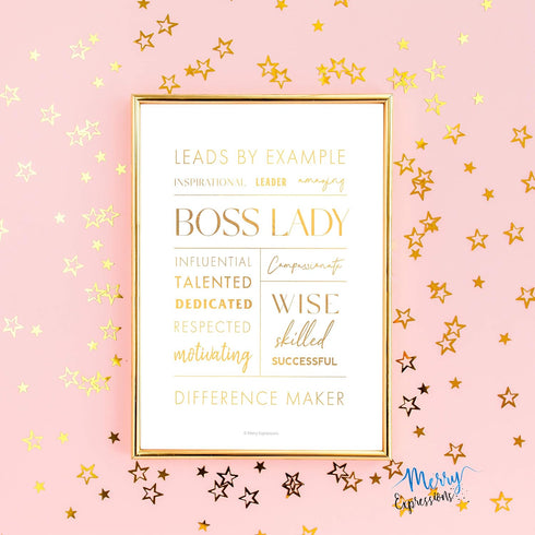 Boss Lady Desk and Wall Art with Metal Frame - 12x9" Boss Lady Office Décor, Boss Lady Gift with Boss Lady Quote by Merry Expressions...