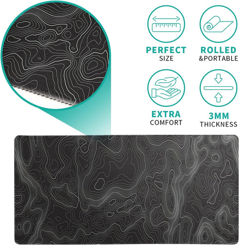 Topographic Contour Extended Big Mouse Pad Large,Gaming Mouse Pad Desk Pad,27.6x11.8 Inch Long Computer Keyboard Mouse Mat Mousepad with 3mm Non-S...