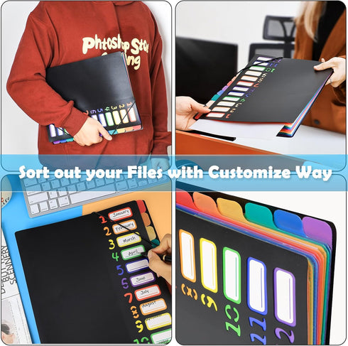 24 Plastic Folders with Pockets, 12 Colors Multi Pocket Folder Binder with Dividers, 12 Tab Folders with Pockets Office Organizer Folder Letter Si...