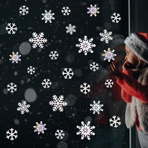 pinkblume 72pcs Iridescent White 3D Snowflake Wall Stickers Holographic Snowflakes Wall Decals for Winter Wonderland Christmas Frozen Nursery Xmas...