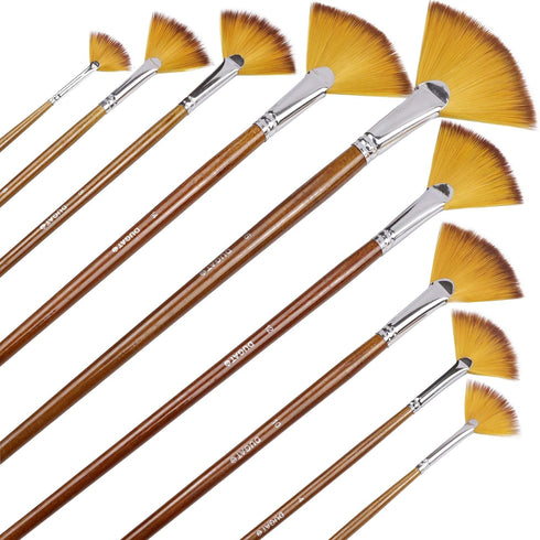 Artist Fan Paint Brushes Set 9pcs - Soft Anti-Shedding Nylon Hair Wood Long Handle Paint Brush Set for Acrylic Watercolor Oil Gouche Painting...