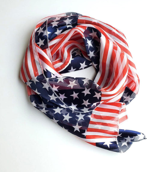 Rosemarie Collections Women's Red White And Blue 4th Of July Satin Stripe USA Fashion Scarf, 60" American Flag Stars Stripes...