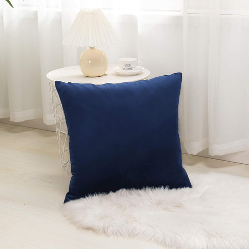 Elegant Comfort Pack of 2, Velvet Soft Solid Decorative Square Throw Pillow Covers Set Cushion Case for Sofa Bedroom Car, 18 x 18, Navy Blue...