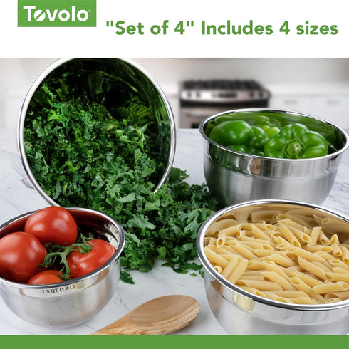 Tovolo Stainless Steel Mixing Bowls, 5.5 Qt - Metal Nesting Mixing Bowl with Rounded Lip for Easy Pour & Minimal Mess - Large & Small Dishwasher S...