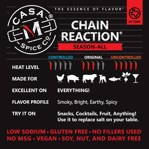 Casa M Spice Co® Chain Reaction® Season-All• Low Sodium • No MSG • Gluten Free • Keto Friendly BBQ Spices and Seasonings (Original, Stainless Shak...