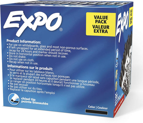 EXPO Dry Erase Markers, Chisel Tip, Black, Low-Odor, Pack of 36, Perfect for Whiteboards, Non-Porous Surfaces & Home Offices...